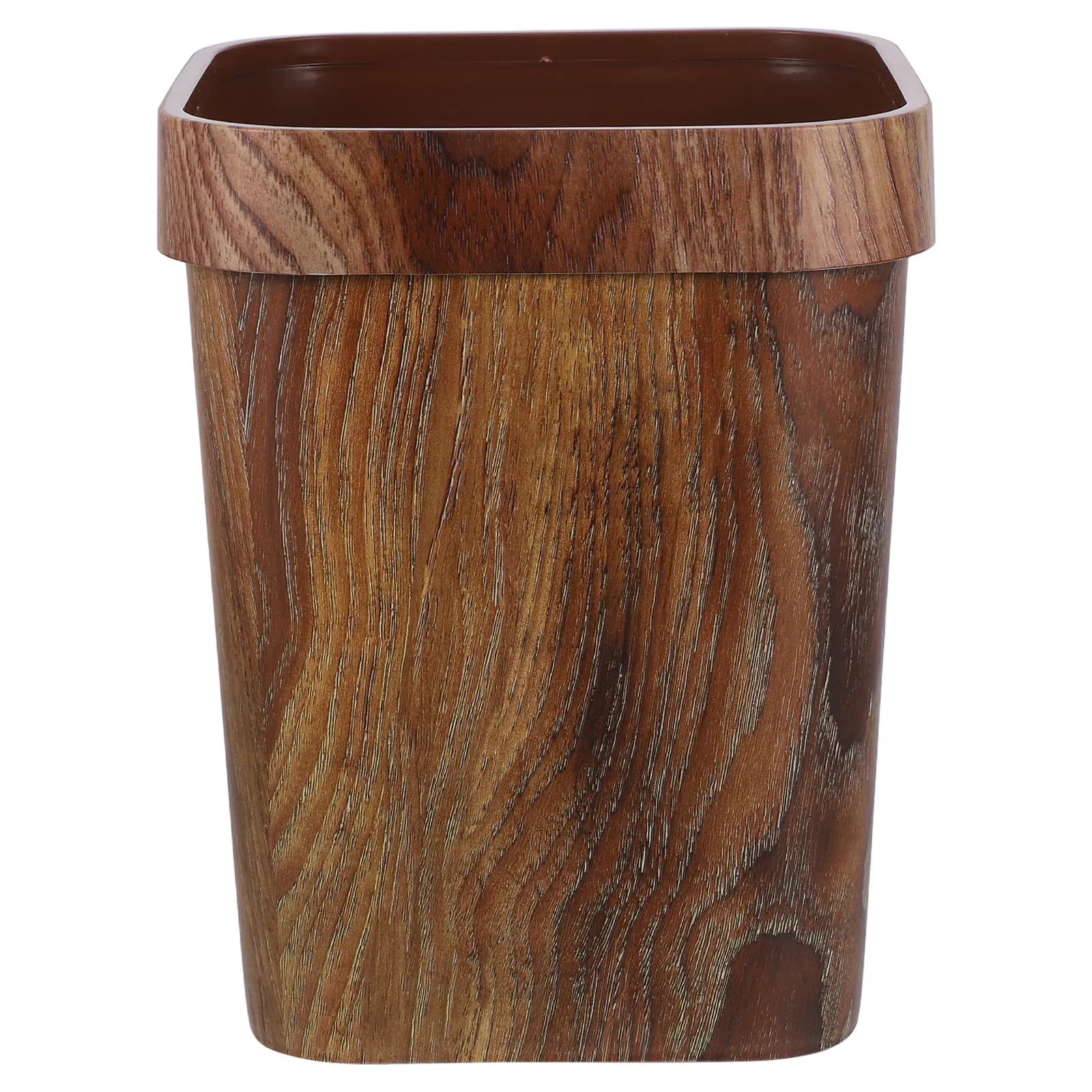 Cestino Decorativo in Plastica Effetto Legno con Anello Porta Sacchetto, Moderno e Aperto, per Cucina, Bagno, Camera da Letto, Ufficio
