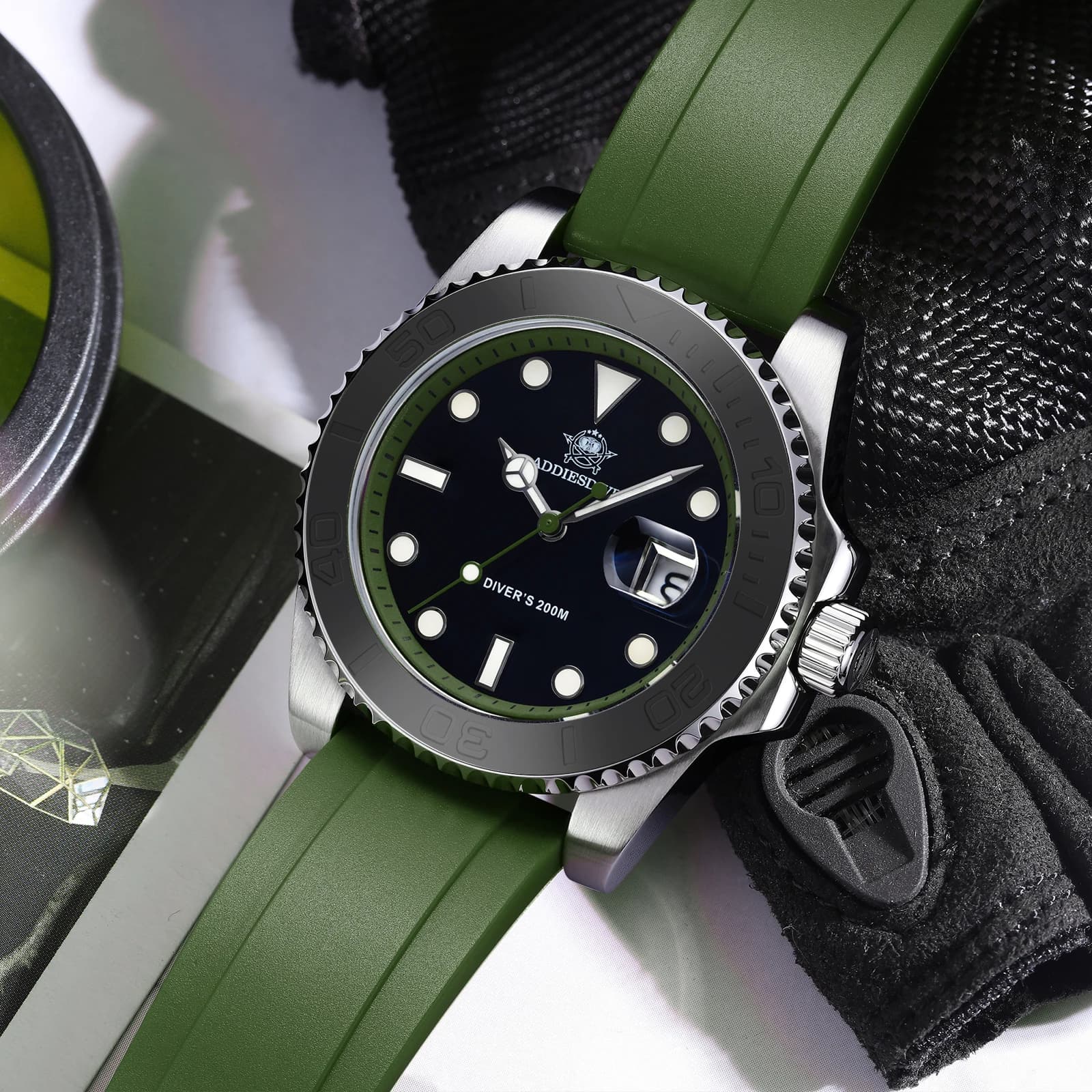 ADDIESDIVE Orologio da uomo con lunetta in ceramica girevole, orologio subacqueo da uomo in acciaio inossidabile, impermeabile fino a 200 m, rivestimento AR, NUOVO quadrante colorato