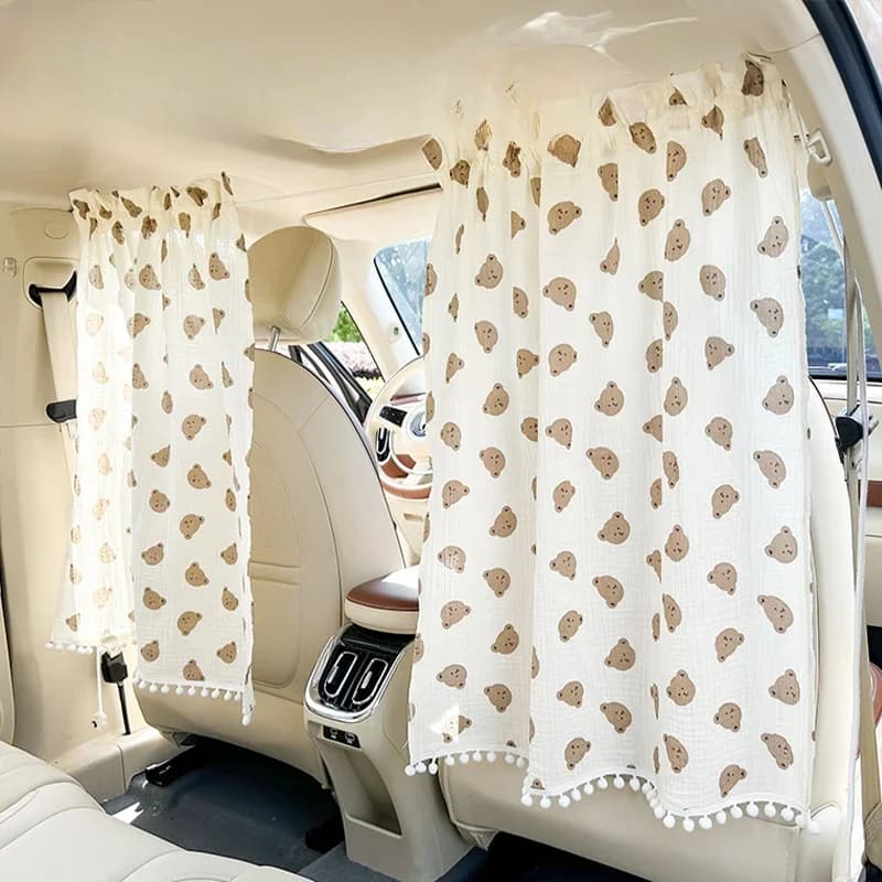 Front and rear partition tent for car, window curtain, privacy, summer sunshade for car, sun protection, thermal insulation, cute animated cardboard bear