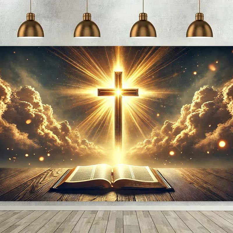 Grande tessuto di sfondo religioso - Motivo della Croce della Sacra Luce - Nessuna elettricità richiesta - Grande decorazione della chiesa cristiana