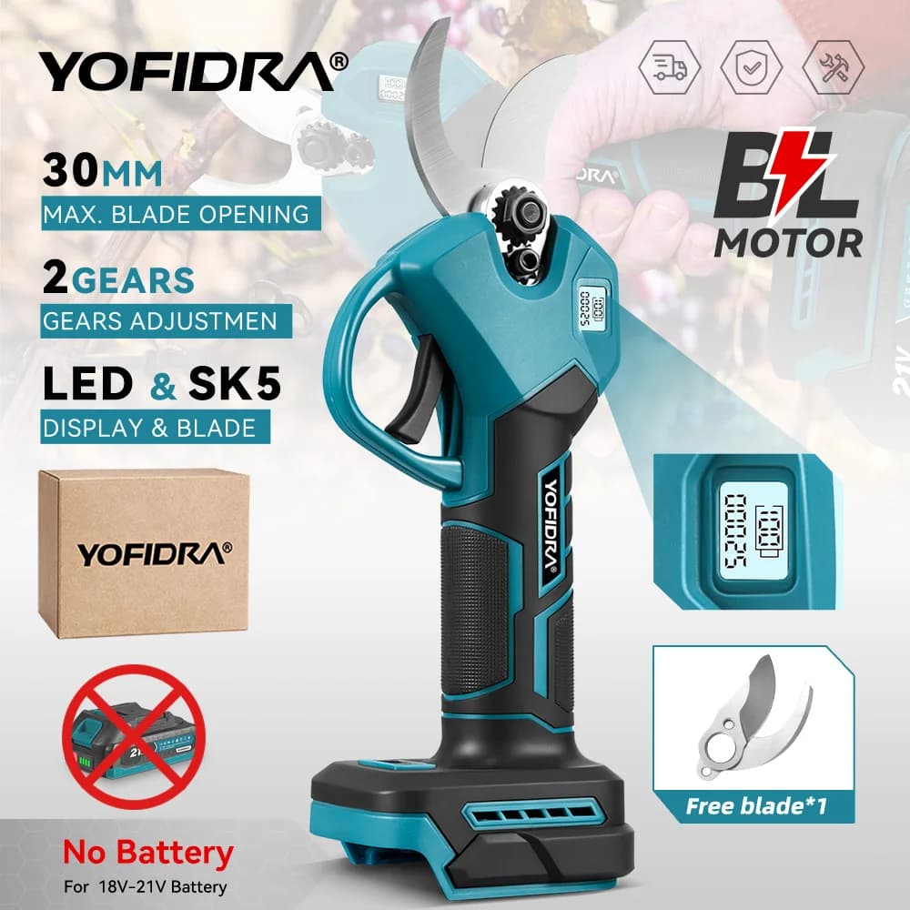 YOFIDRA 30mm Electric Powerless Cordless Brushes Palma Frutteto Arbusto Potatura Rami di Albero Taglierina Per Makita 18V Battery Spille