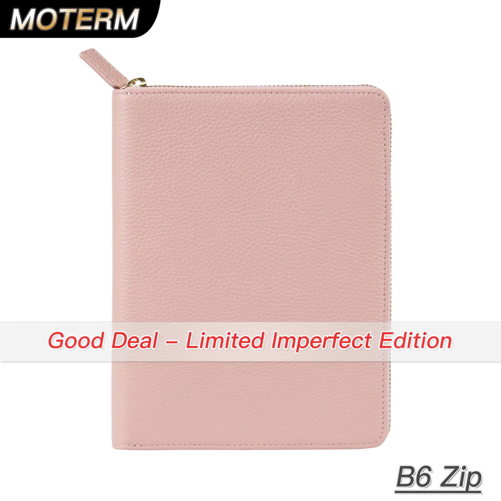 Limited Imperfect Moterm Custodia con cerniera B6 in vera pelle a grana di ciottoli con tasca superiore Agenda per notebook con cerniera in pelle bovina
