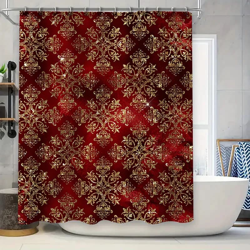 Tenda da doccia vibrante con foglie tropicali per l'arredamento del bagno, tessuto impermeabile con design floreale blu, verde, rosso giallo