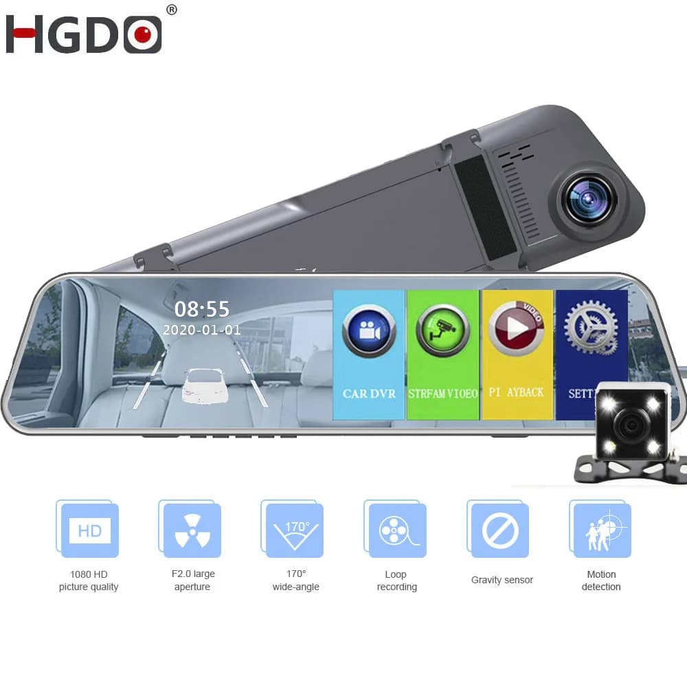 HGDO 5.3 "Dual Lens Car DVR Camera Full HD 1080P video recorder mirror DVR rear view DVR Dash cam automatic recorder