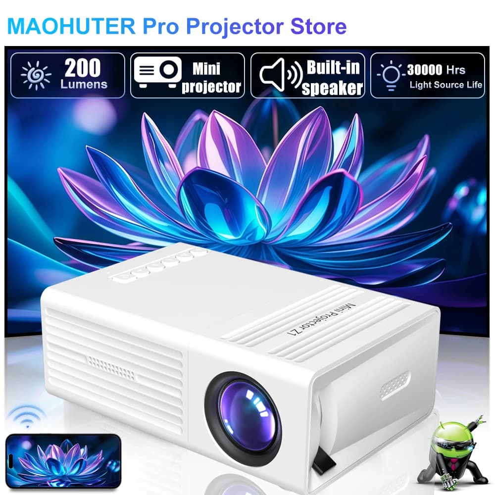 Mini Proiettore Portatile - Display da 100'' con Messa a Fuoco Elettrica e Correzione Automatica Keystone, Piccolo Proiettore Tascabile per Home Theater, Viaggi, Gaming