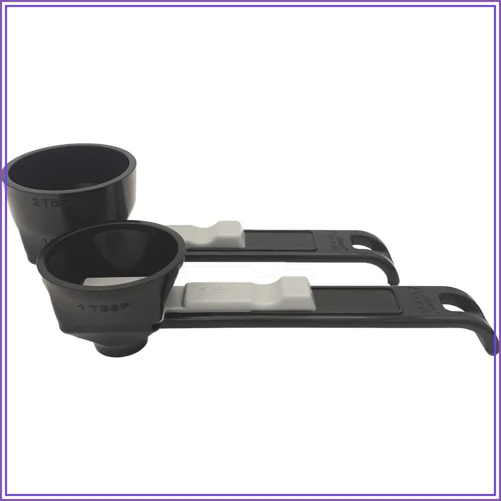 Original Measuring Scoop + Funnel, No Spill for Protein Powder, Sports Drinks, Baby Formula, K-Cup Refill, Set of 1 & 2 Tablespoon, Black