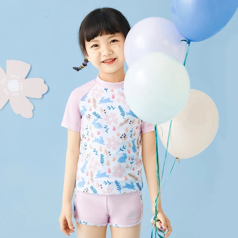 Girl Two Pieces WaterProof Sports Beach Swim Shirt Trunks Short Sleeve Professional Quick-Dry Athletic Surfing Bathing SwimWear