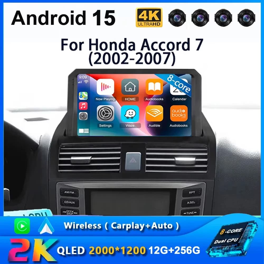 Android 15 Carplay Autoradio For Honda Accord 7 2002 2003 - 2007 Multimedia GPS Navigation Stereo 2Din DVD WIFI + 4G