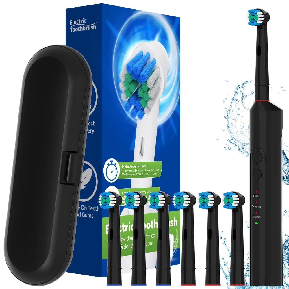 Rechargeable electric toothbrush - 6 heads, 3 modes and timer, portable electric toothbrush compatible with Oral B head
