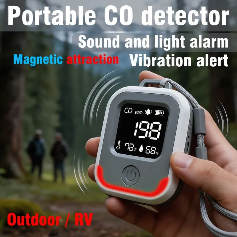 The 5-in-1 Vibrating CO Carbon Monoxide Detector Is Suitable for Campers and Camping Portable Rechargeable LED Display Is Used F