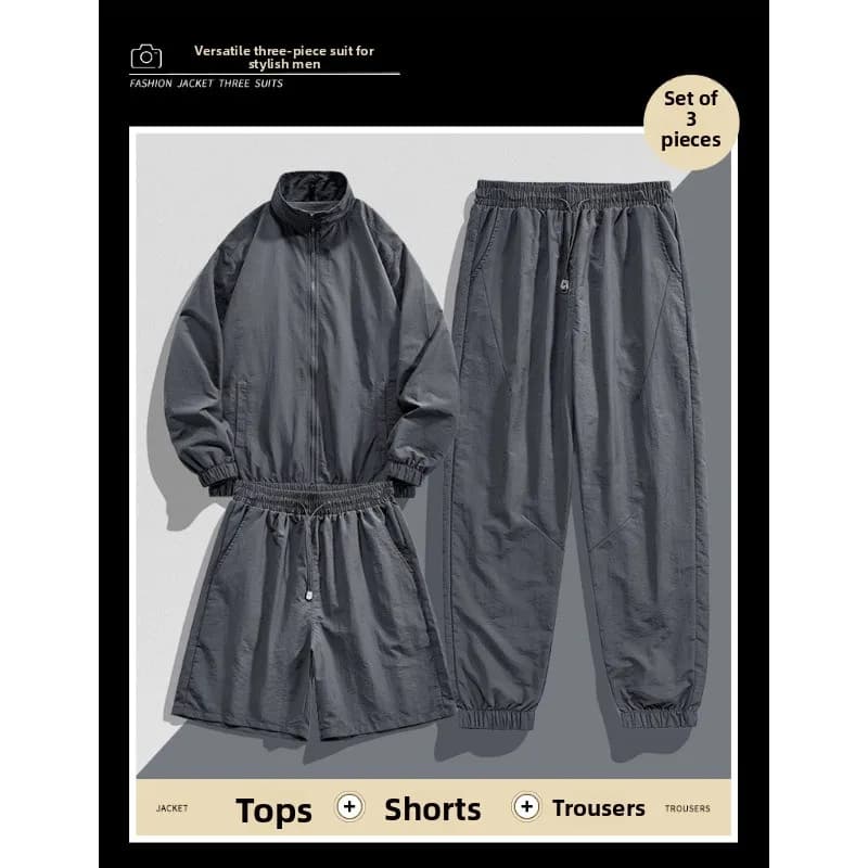 Set Three Pieces for Outdoor Cycling: UV-resistant jacket, Long pants and shorts, Versatile Set of Summer Trending