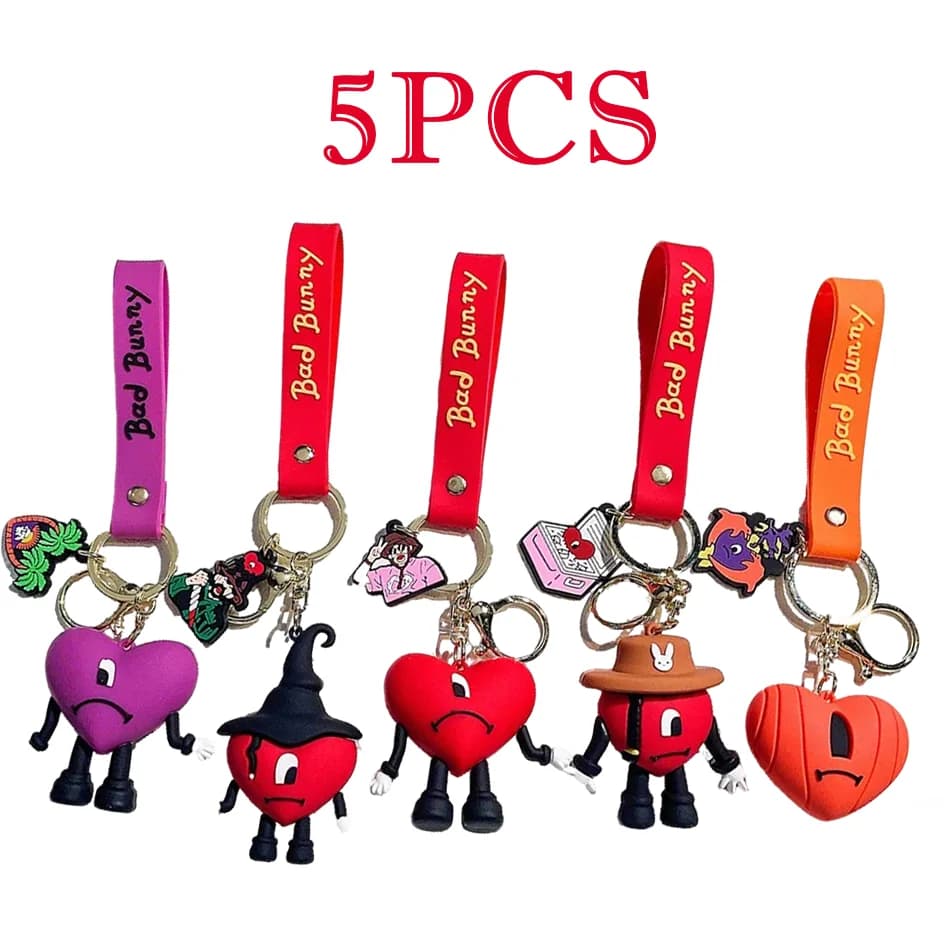 Nuovi Portachiavi Kawaii alla Moda in Silicone Morbido 3D a Forma di Coniglio Bad Bunny, Ciondolo a Cuore, Regali per Feste, Modellini Giocattolo