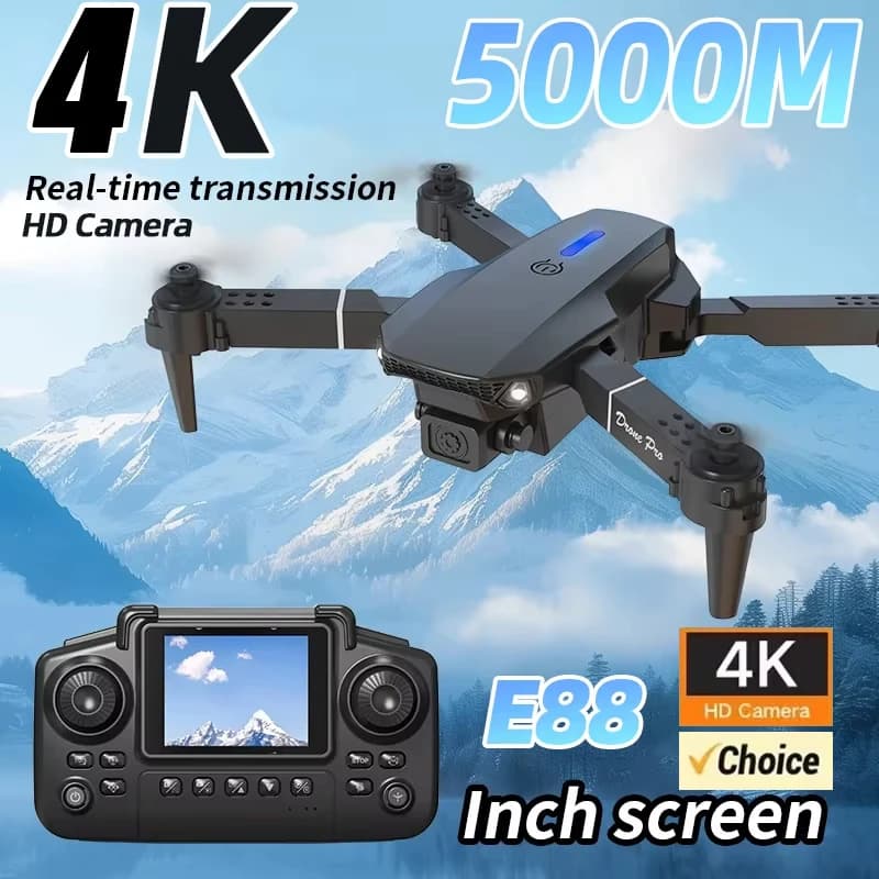 4K Dual-Camera HD Aerial Photography Dron with Screen Foldable Quadcopter RC Toy for Kids Boys Gifts New Upgraded Drone E88 Pro