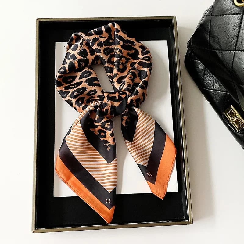 2026 European American Classic Leopard Print Headscarf Square Scarf 70cm Digital Printing Silk Scarf Trendy Versatile Fashion