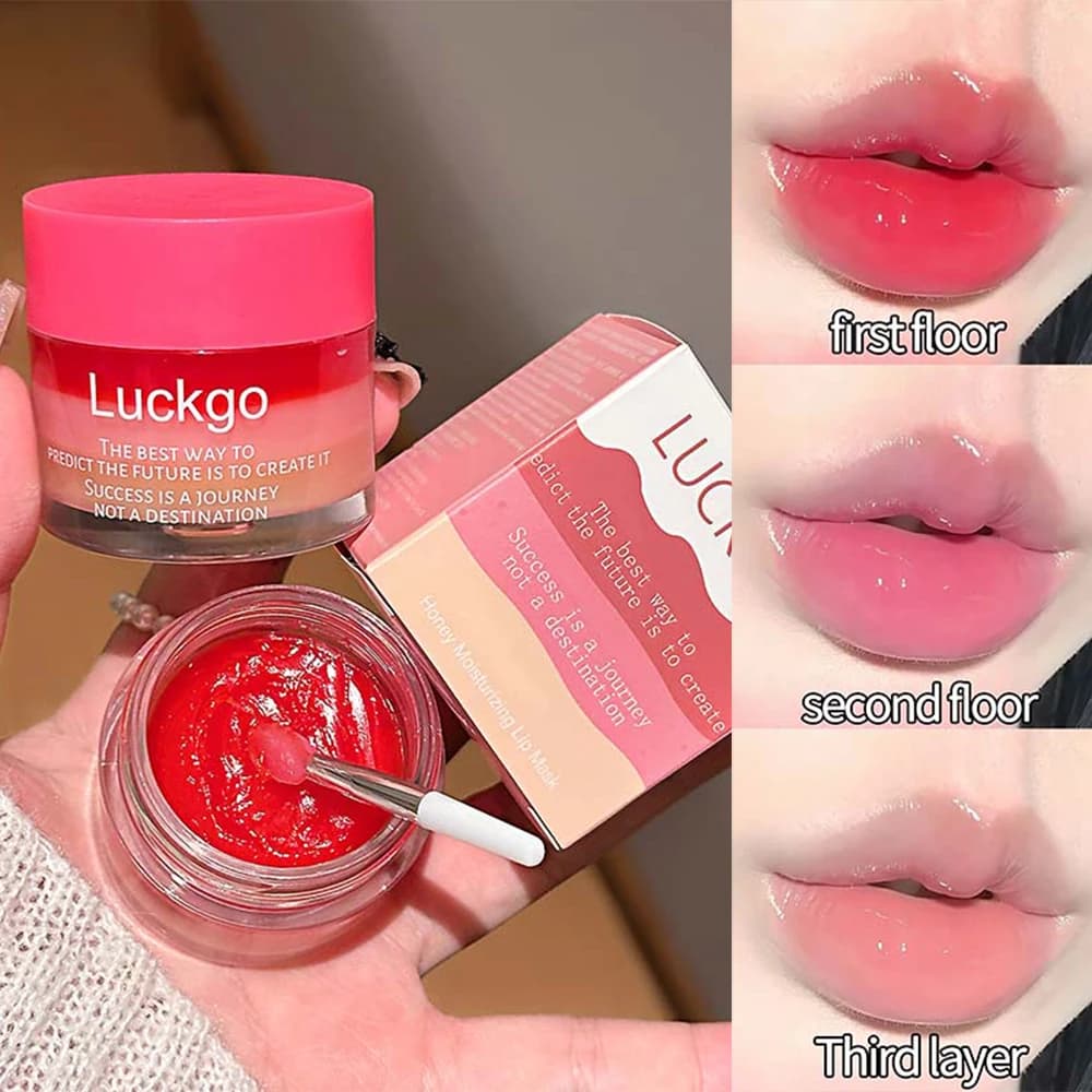 Moisturizing lip mask with 3 layers design, day and night use, moisturizing nutrient, colored lip balm and transparent lip mask for intense lip care