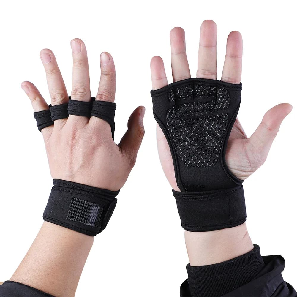 For men fitness sport protective gloves for palm wrist cycling gloves for gym anti-slip training gloves for weights half fingers black