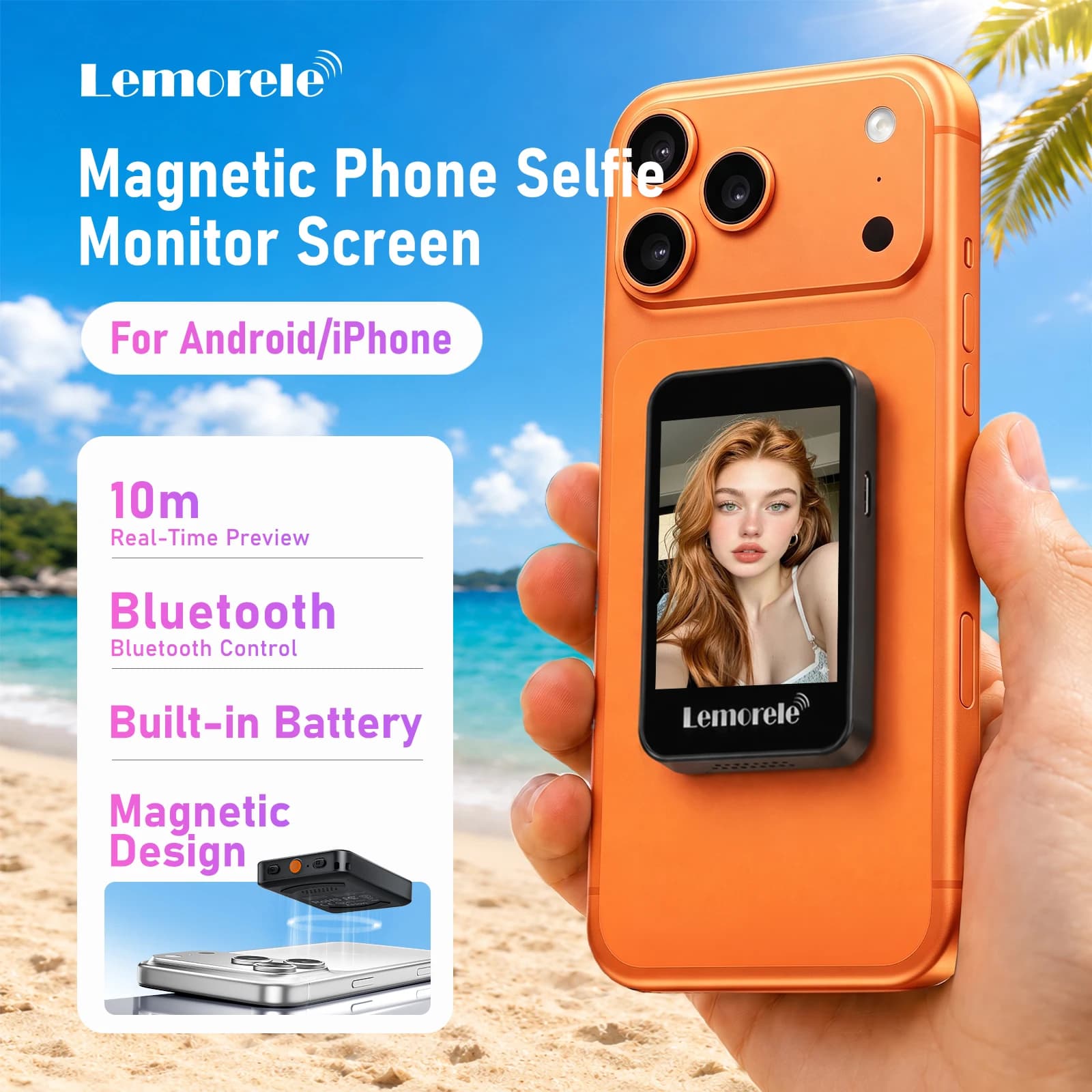 Monitor Wireless Magnetico per Selfie e Video, Schermo per Fotocamera Posteriore, Mini Strumento per Vlog, Registrazione Video/Streaming Live/Selfie all'Aperto