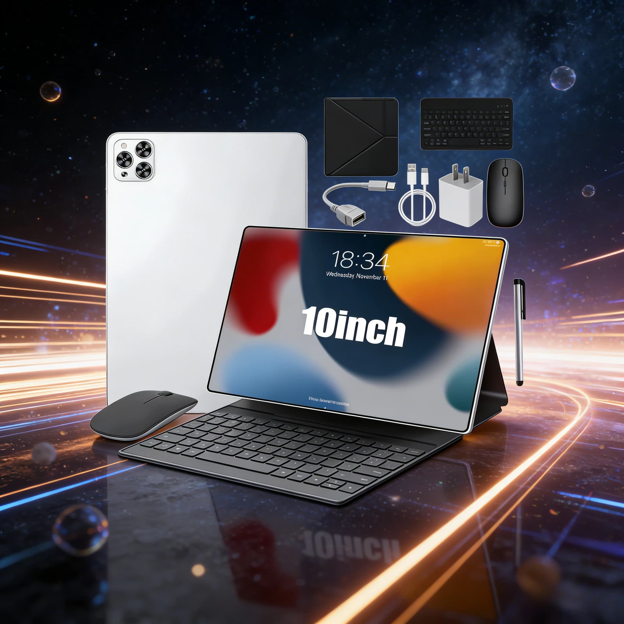 Tablet Android 12 from 10.1 Inch, 4GB+32GB, IPS Screen, 5000mAh Battery, with Keyboard, Mouse, Housing, Pen Style, Dual WiFi for Home, Office, Studio