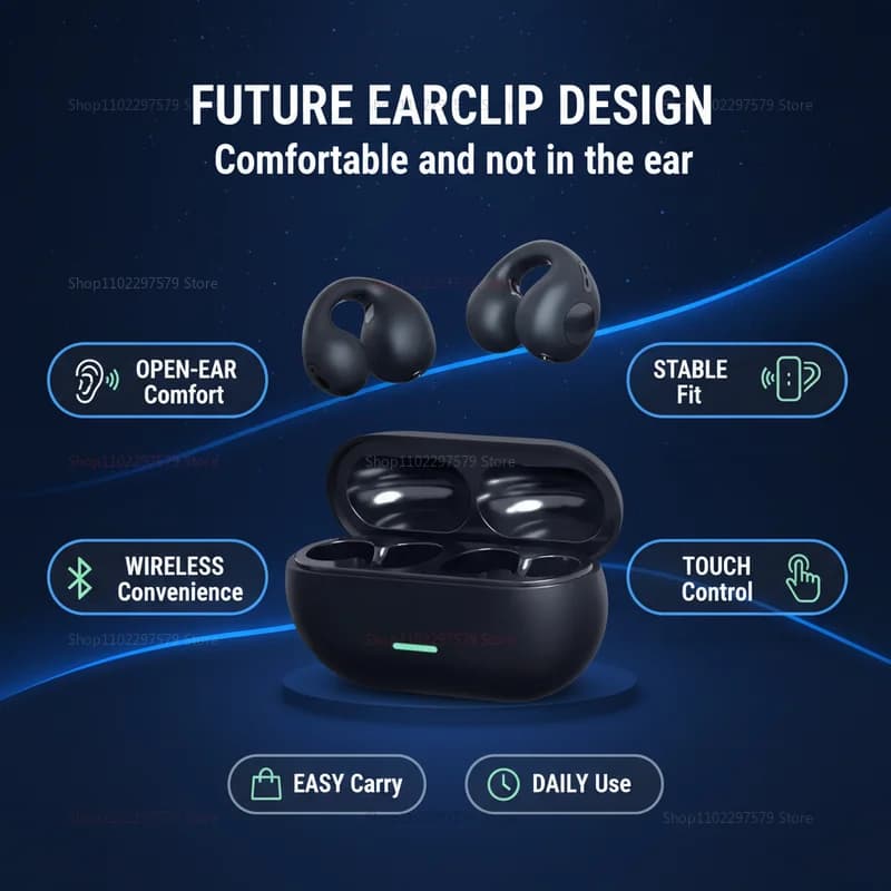 T75 NUOVO Auricolare Bluetooth 5.3 Wireless a Conduzione Ossea con Clip, Cuffie per Musica con Cancellazione del Rumore, Chiamate HD, Auricolari Sportivi e da Gaming