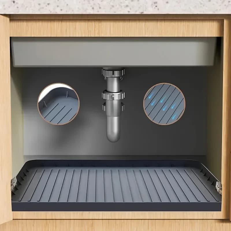 Tappetino sottolavabo in silicone resistente: rivestimento impermeabile per vassoio antigoccia per armadi da cucina e bagno, soluzione di stoccaggio facile da pulire