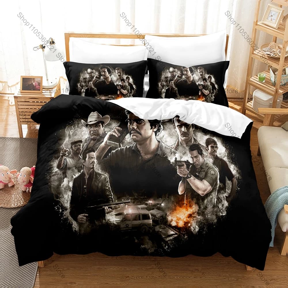 Narcos Fan Merch Duvet Cover + 2 Pillowcases, Exquisite TV Show Art Print Bedding Set Comfortable Textile for Series Enthusiasts