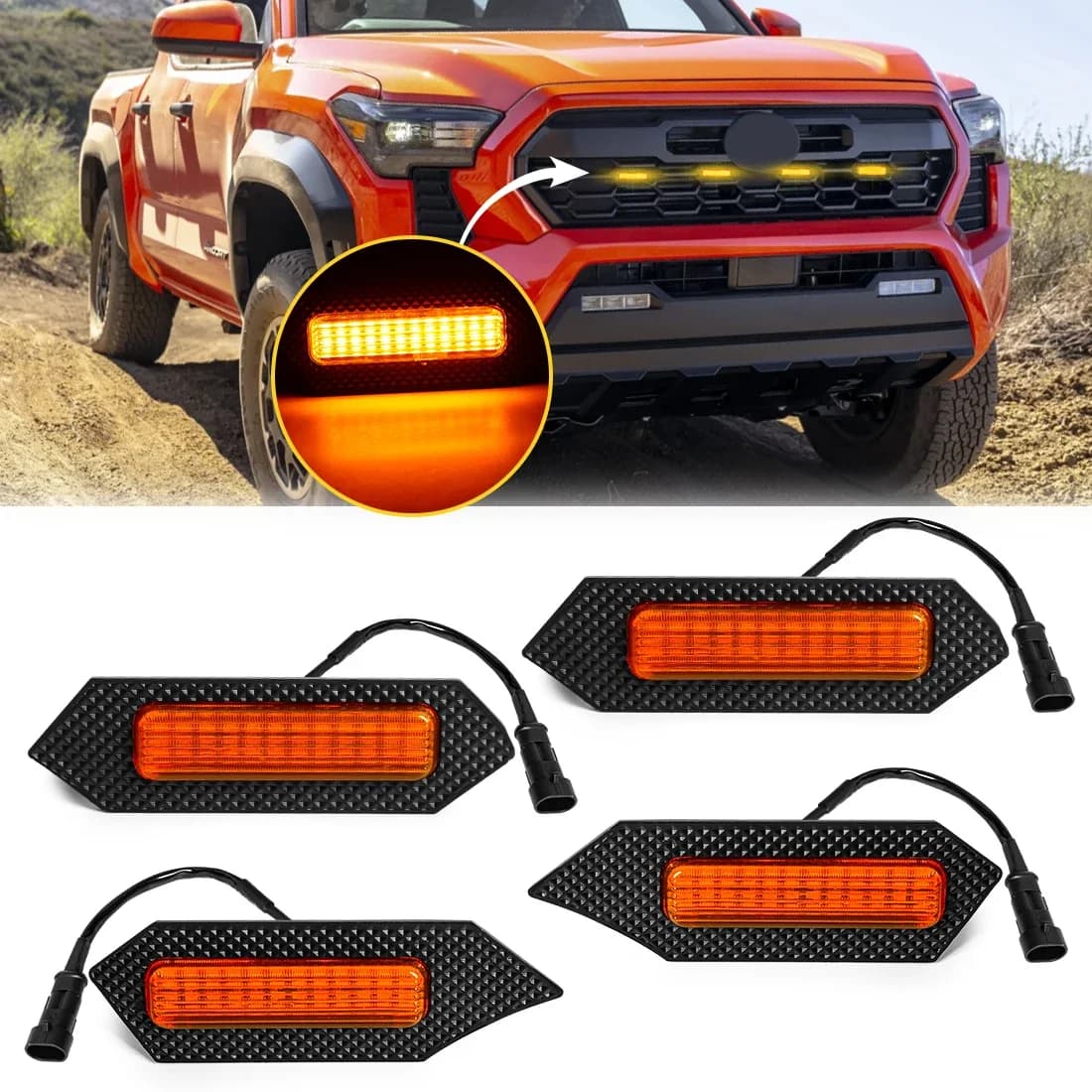 Per Toyota Tacoma 2024 luci della griglia anteriore dell'auto lampada di avvertimento a LED luce di marcia diurna ambra bianco blu rosso accessori per fari