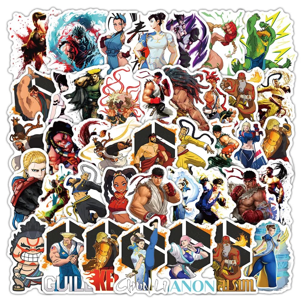 50 adesivi Street Fighter per casco, bottiglia d'acqua, laptop, telefono, skateboard, decalcomanie per notebook fai da te