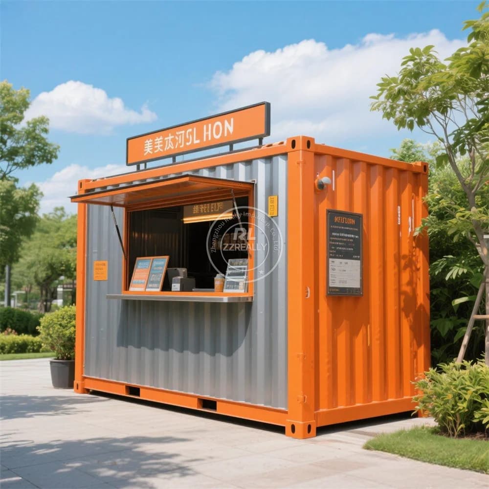 Contenitore mobile quadrato da 20 piedi, edifici per negozi, ristorante, designer, chiosco per fast food, design prefabbricato per bar interno in vendita