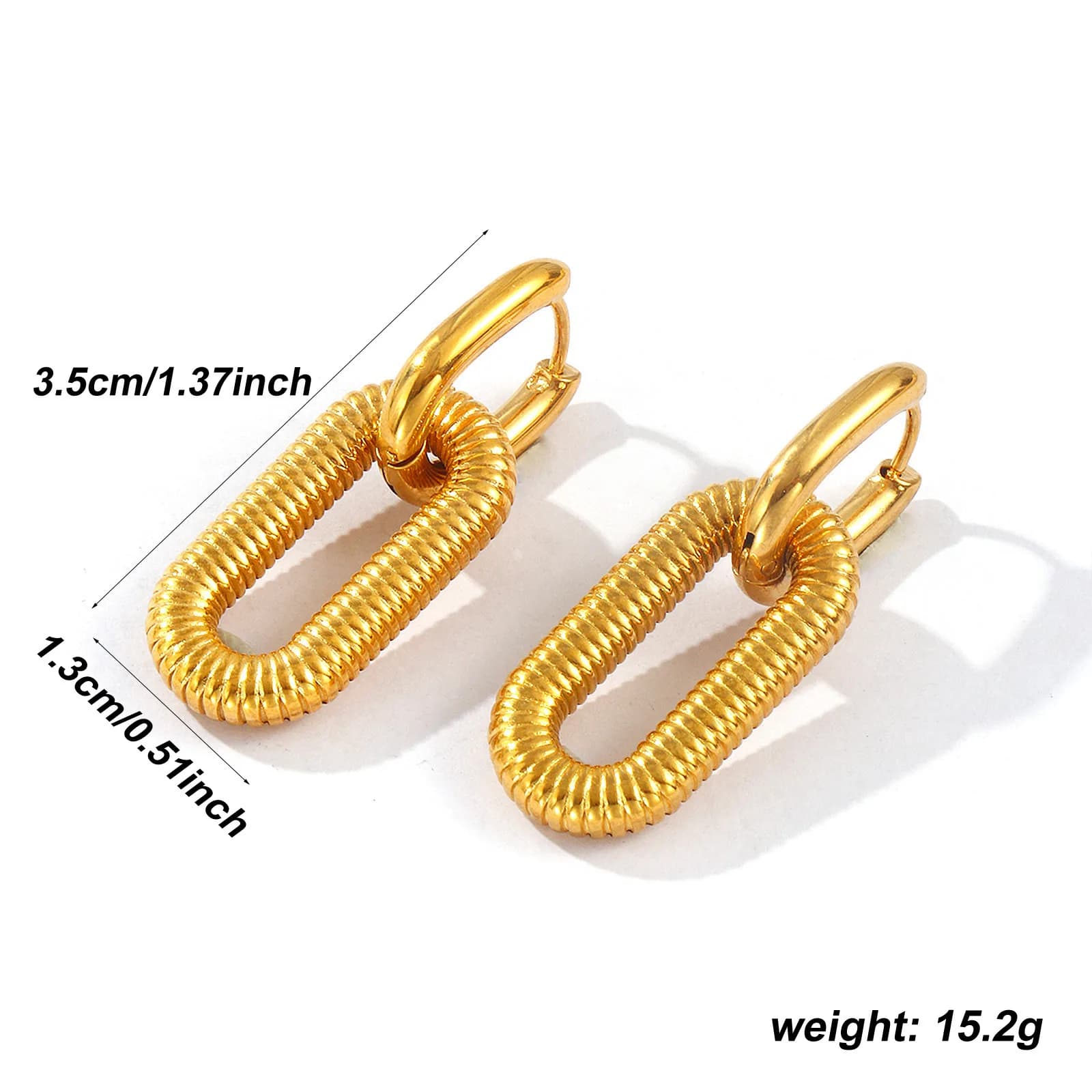 1 paio di orecchini ovali in acciaio inossidabile 304 multicolori delicati e squisiti per le donne, regalo 3,5 cm x 1,3 cm, dimensioni post/filo: 1 mm (calibro 18)