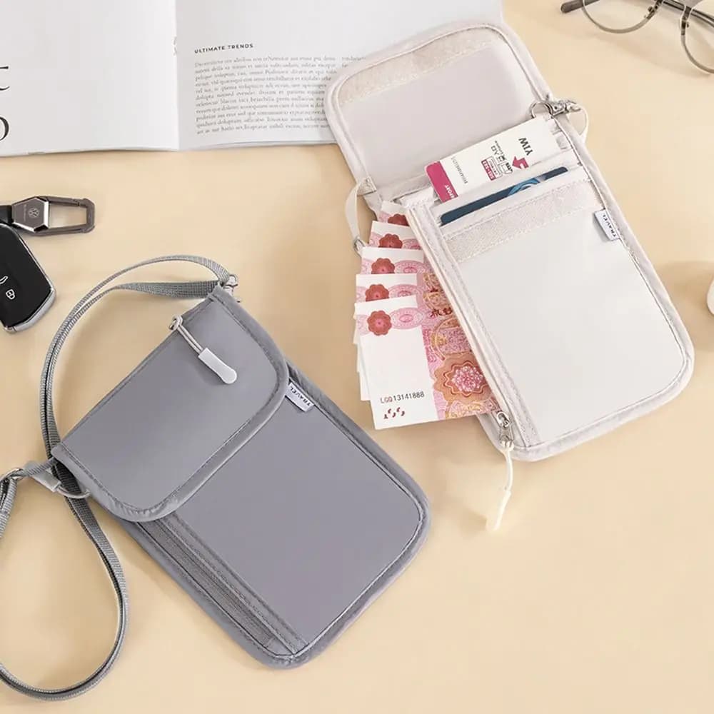 Porta Passaporto Impermeabile con Tracolla Regolabile, Multi-Tasche, Porta Documenti da Viaggio, Antifurto con Blocco RFID, Porta Carte di Credito