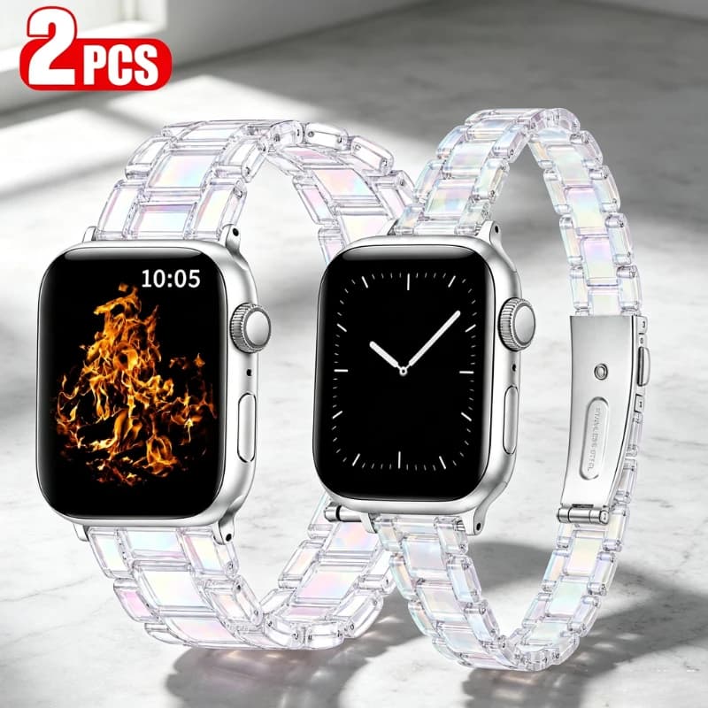 2 Pack Transparent Strap for Apple Watch Band 44mm 40 45 41 38 42 46mm Acrylic Bracelet iWatch 10 9 8 7 se 6 5 4 ultra 2 49mm