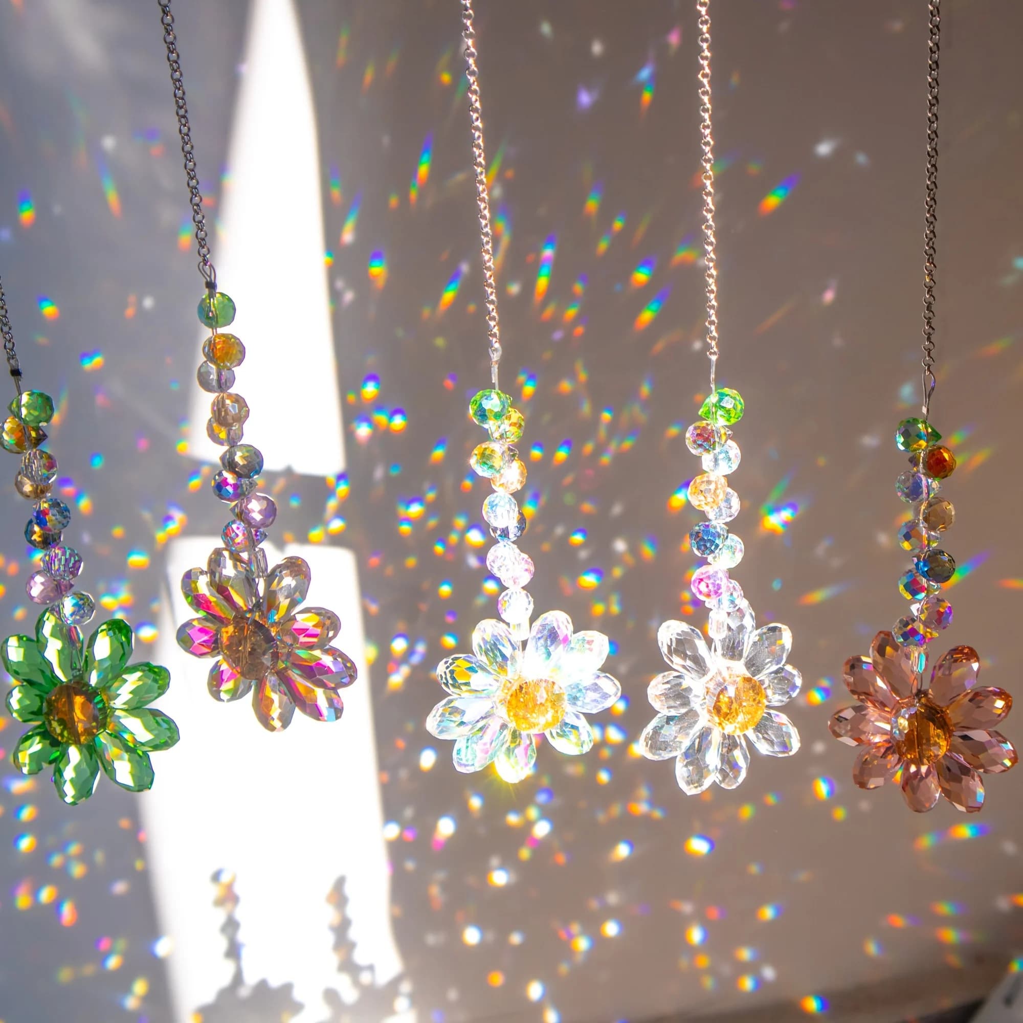 1/5pcs Crystal Sunflower Suncatchers Hanging Ornaments, Rainbow Maker Sun Catchers Indoor Window Outdoor Patio Garden Decor Gift
