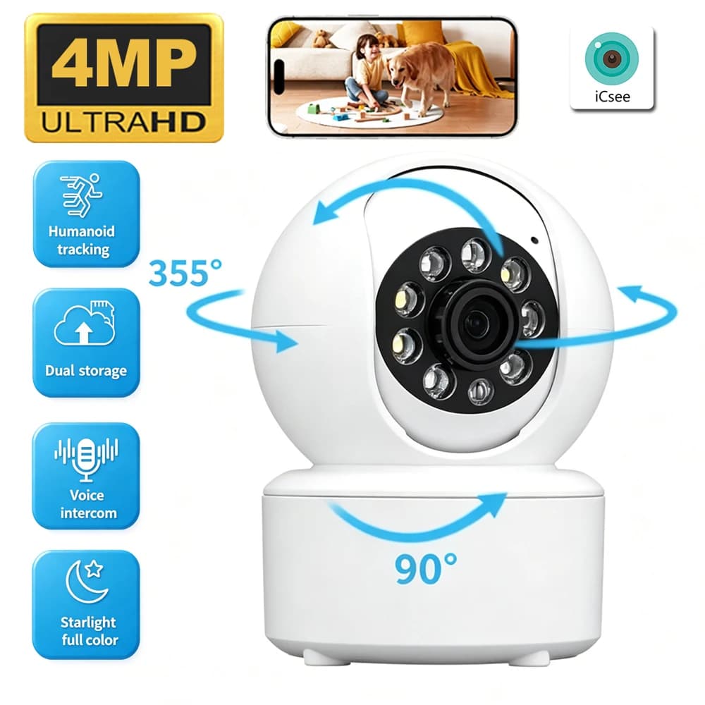 4MP PTZ Baby Monitor Camera WiFi Indoor Security Cam Two-Way with Voice Intercom & Night Vision CCTV Surveillance for Home iCSee
