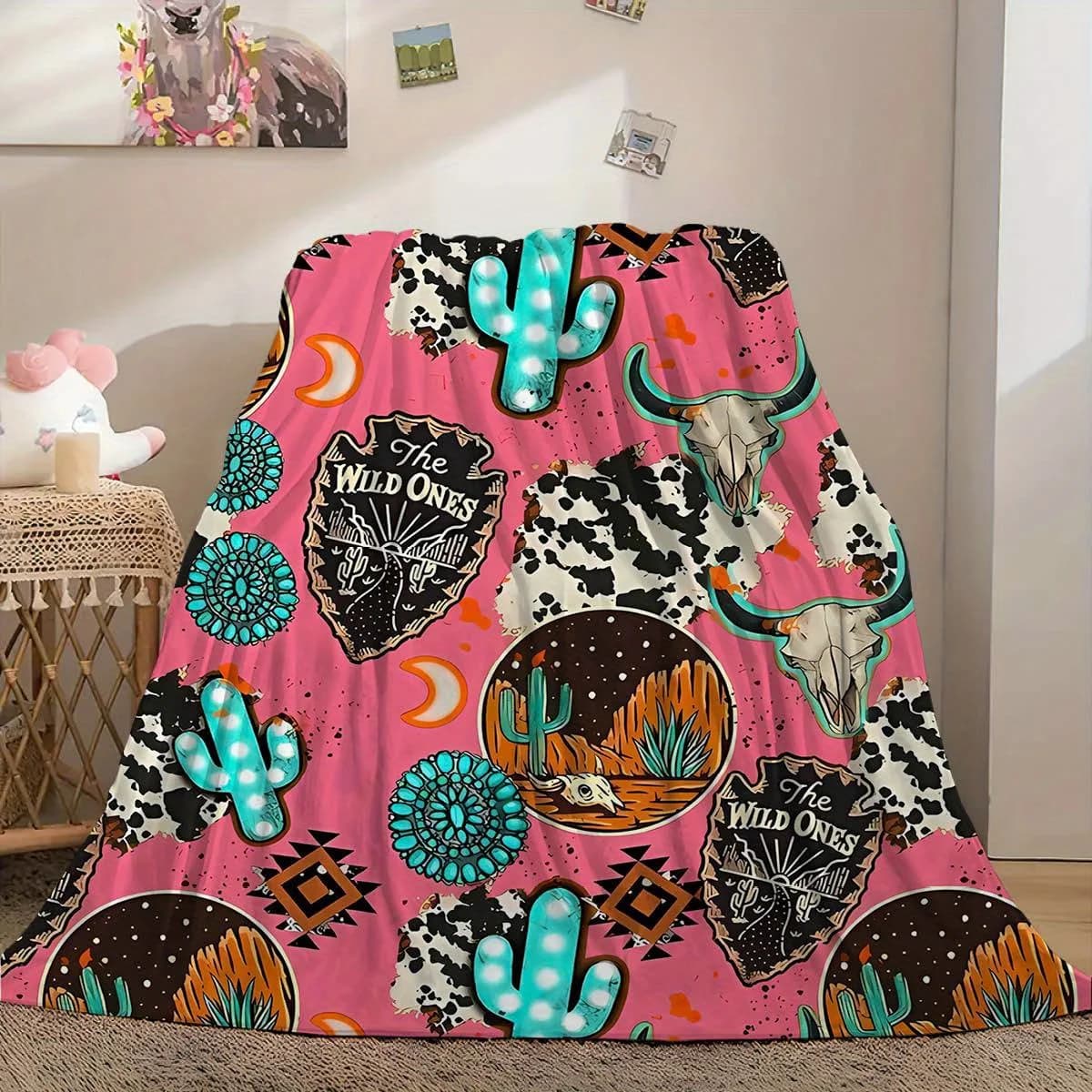 Cow Head Print Throw Blanket, Flannel printed blanket suitable for all seasons suitable for living room office sofa and travel