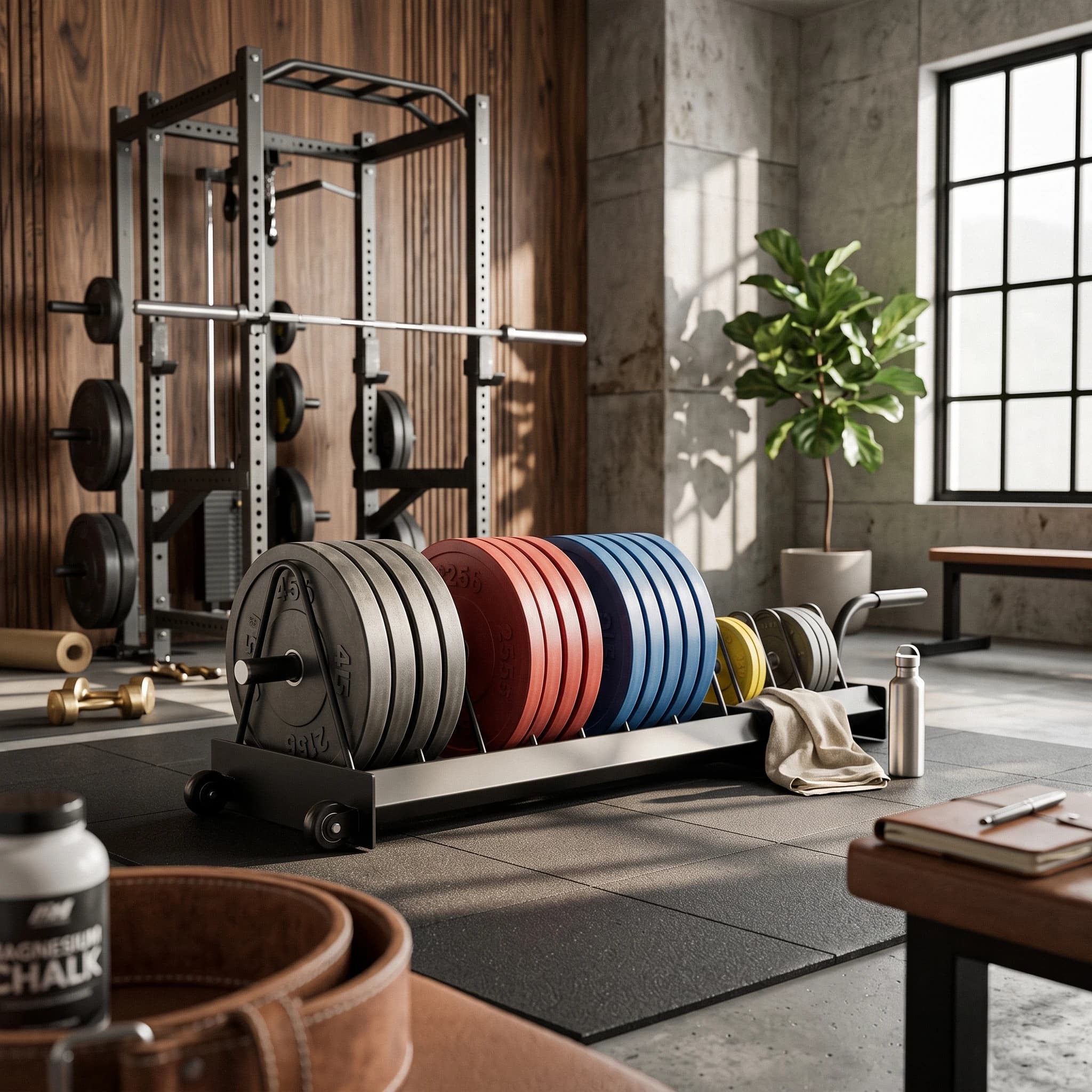 Weight Plate Storage Rack with Wheels Mobile Weight Plate Rack Sturdy Slim for Gym Owners, Fitness Center