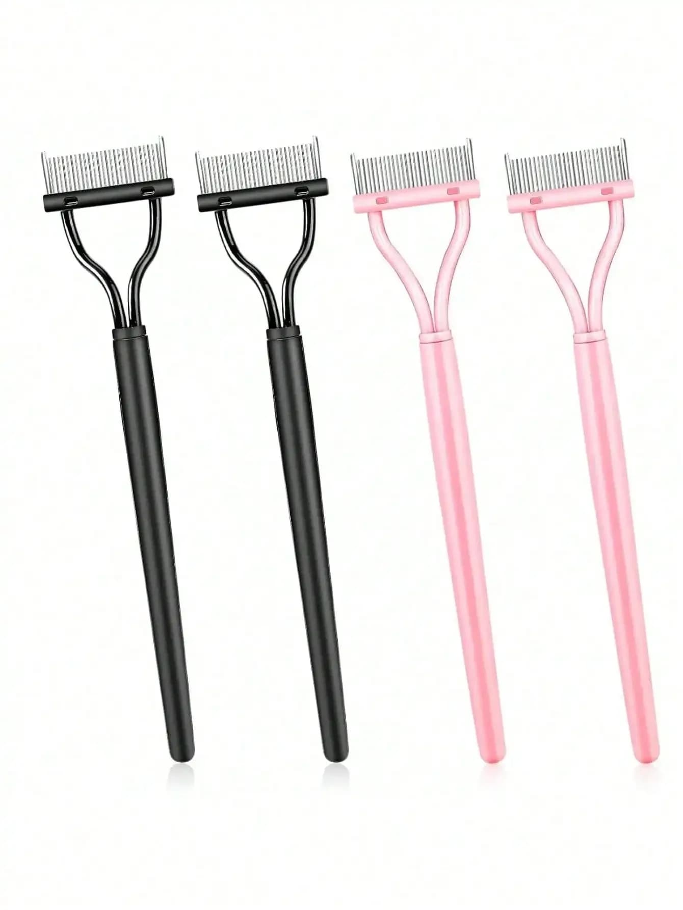 1 piece of tool to separate pink/black eyelashes with long handle, eyelash comb with metal teeth, arc design for precise separation, mascara applicator for a symmetric application, with cover, essential for travel, gift for make-up.