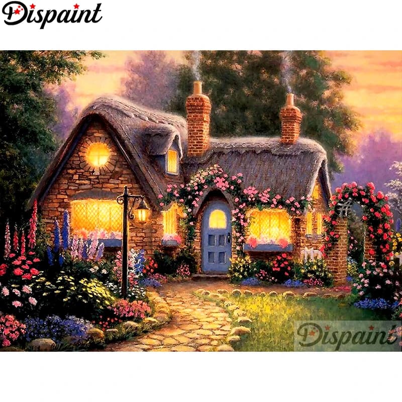 Dispaint Full Square/Round Drill 5D DIY Diamond Painting "House flower" Embroidery Cross Stitch 3D Home Decor A10728