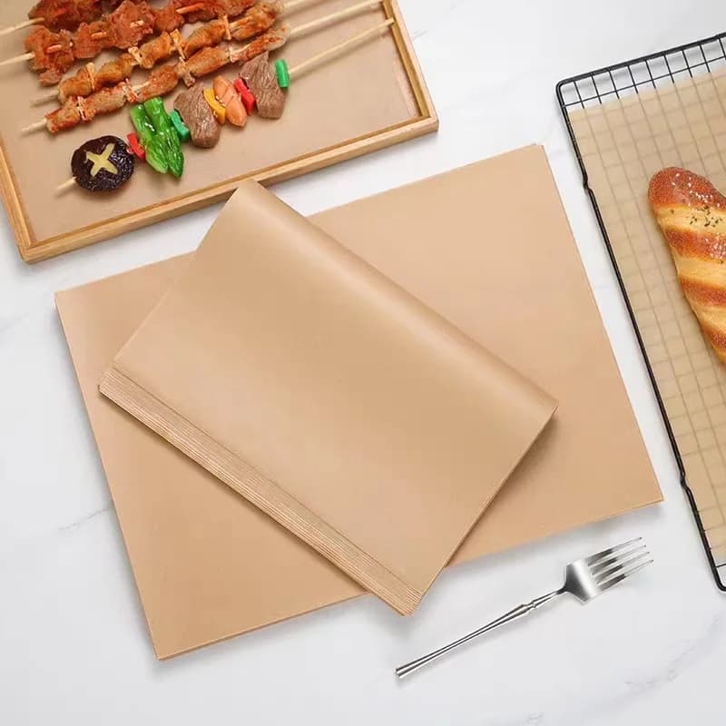 50/200 pieces of brown parchment paper not whitened non-stick wax paper for baking biscuits safe microwave air fryer durable non-toxic