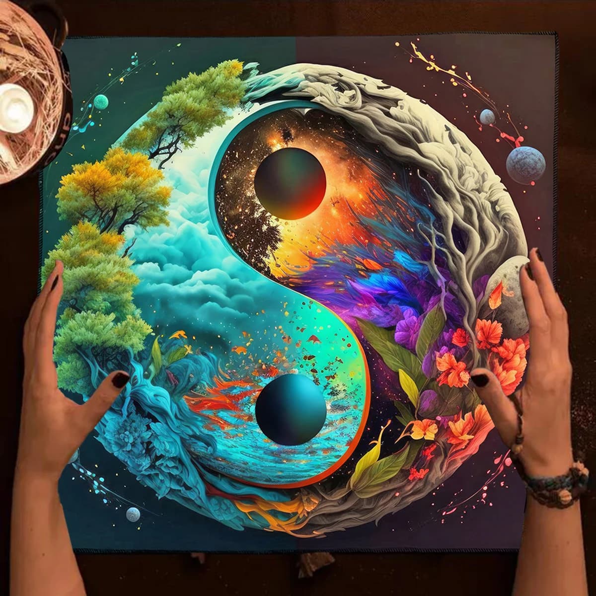 Pianeti lunari Tarocchi Tovaglia per carte Panno per altare per diffusione Tarocchi Lettura Decorazione da parete Stregoneria Astrologia Carte Oracle Pad