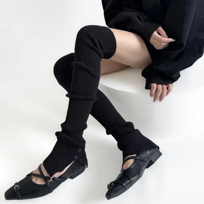 Winter Leg Warmers Knee Pads High Tube Design with Buttons Long Tube Socks Stacked Over The Knee Socks