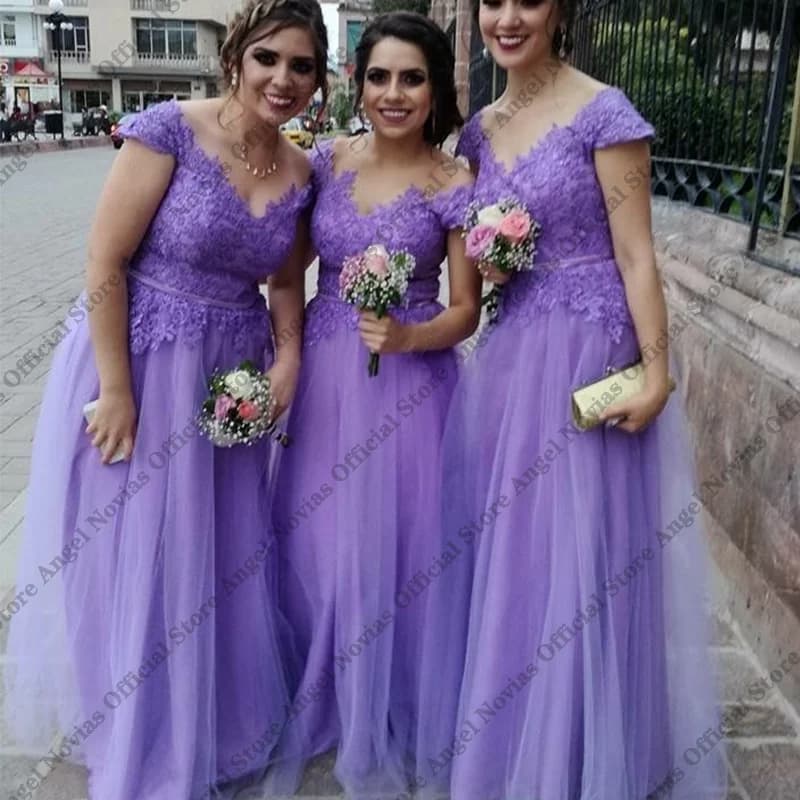 Abiti da damigella d'onore lunghi a trapezio color lavanda 2026 con spalle scoperte per feste di matrimonio, personalizzabili, vestido madrinhas casamento