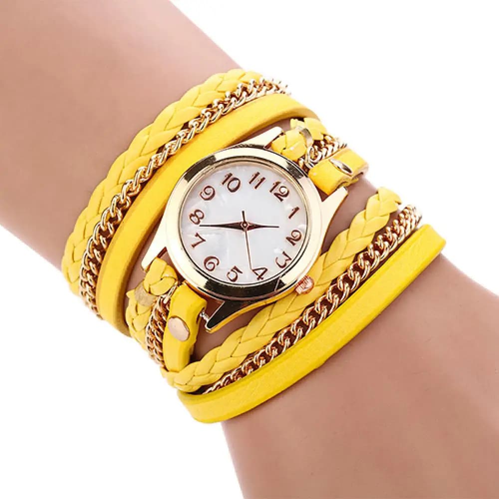 Orologio da polso al quarzo per donna gioielli da polso con cinturino intrecciato in lega di ecopelle multistrato Vintage