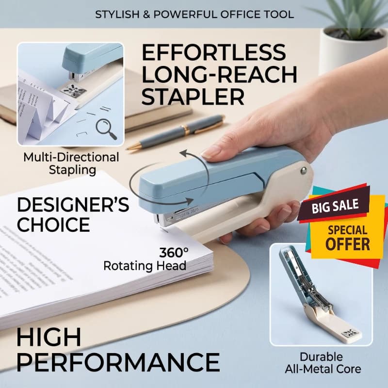 Large 360 Degree Rotatable Stapler for Students Home Office Use Stapling Machine Strong Cutch Large Capacity Staple Extractor
