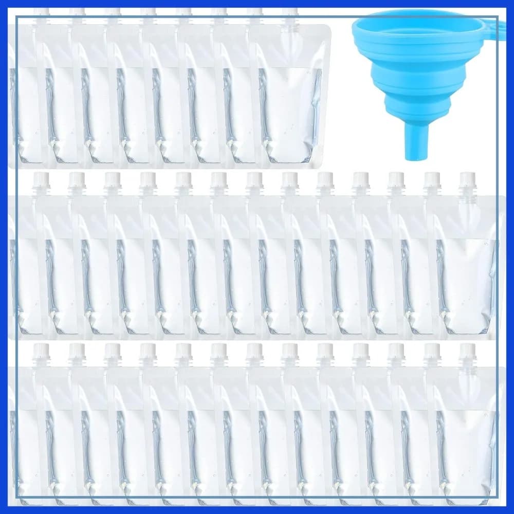 150 Pack 8 oz Reusable Liquid Pouches with Collapsible Silicone Funnel, Leak Proof Bags for Travel & Outdoor
