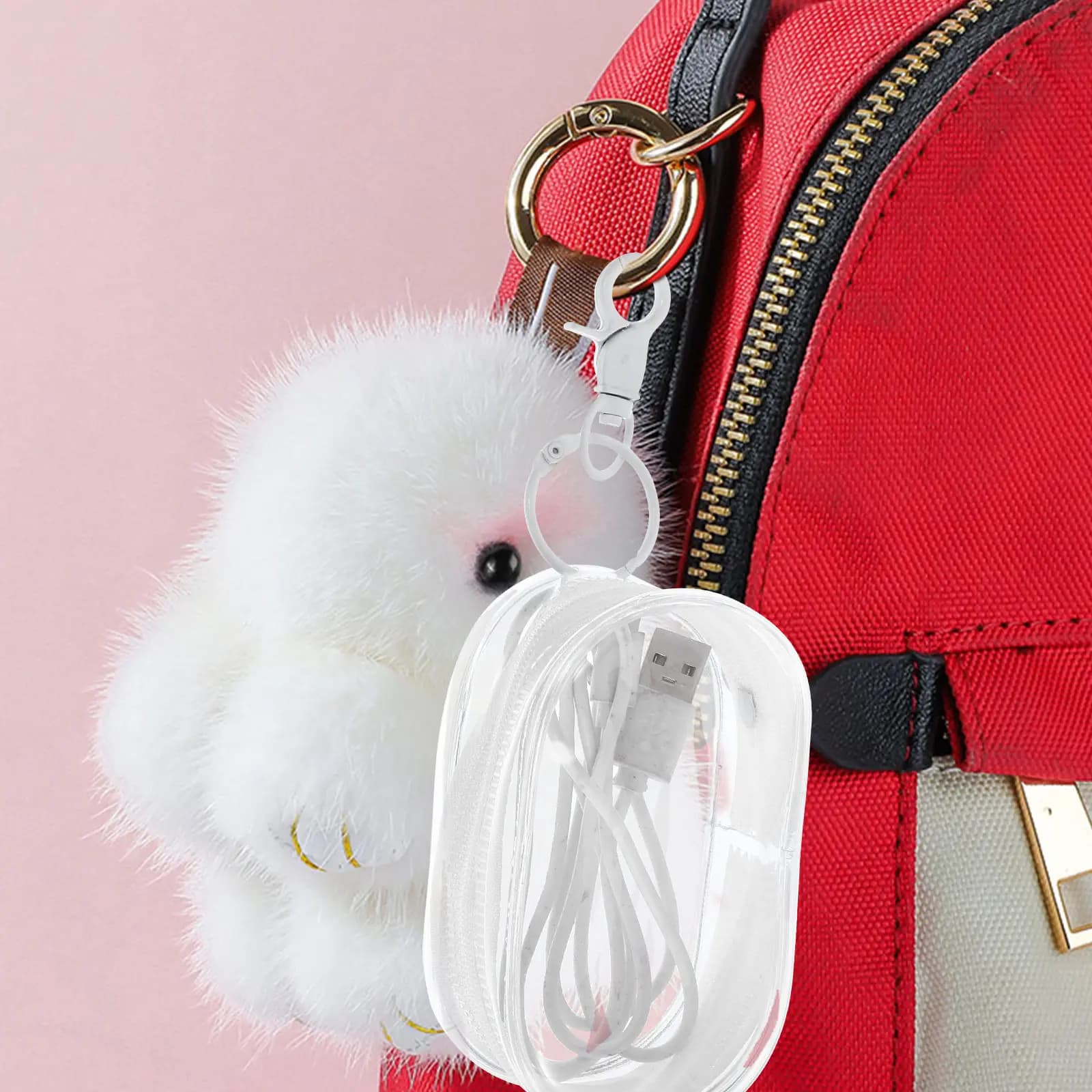 Clear Travel Pouch with Lobster Clasp Transparent Zipper Bag for Hair Ties Earphones Data Cables Coins Keys Lipstick Perfume Gym