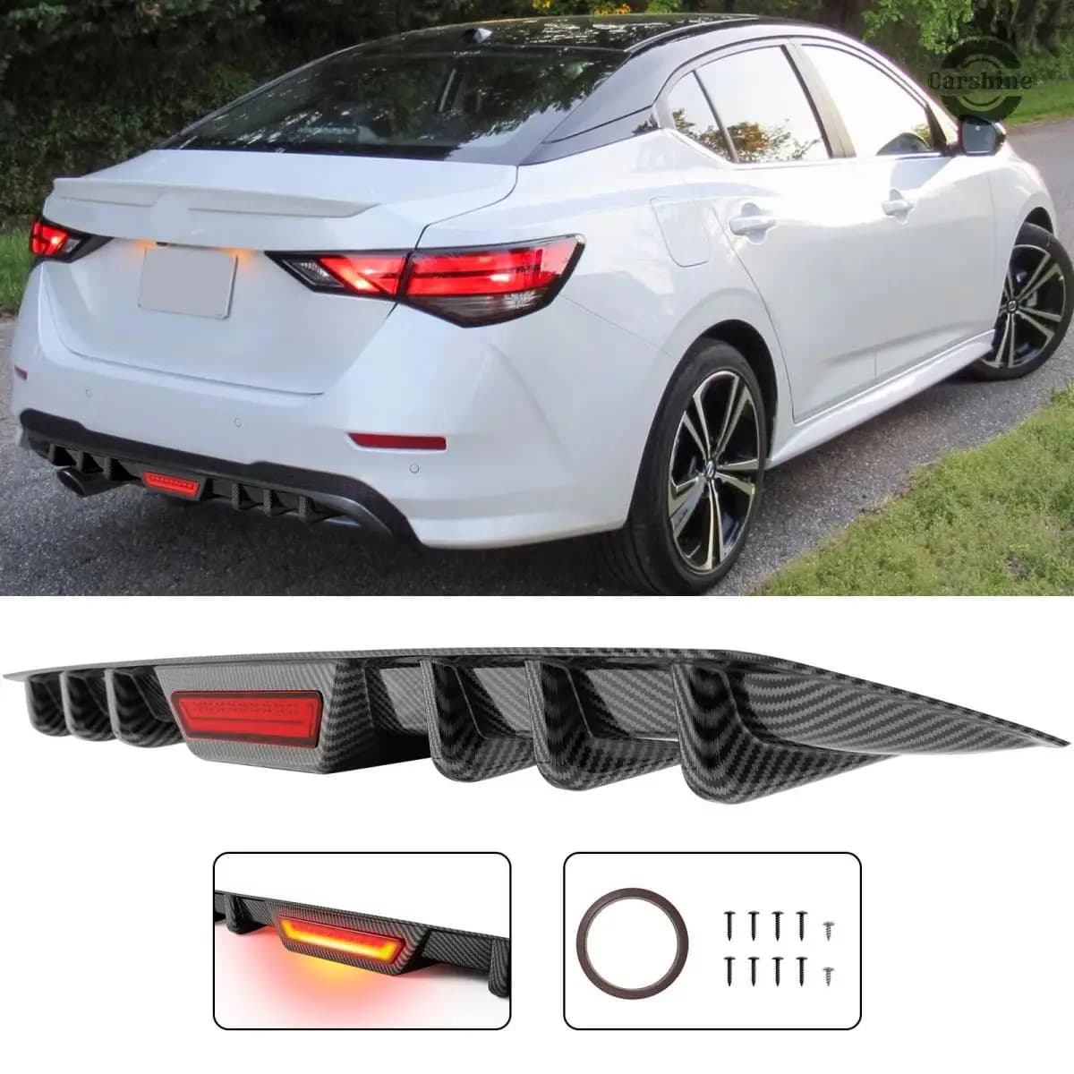 For Nissan Sentra lip diffuser rear bumper with red LED rear brake stop light