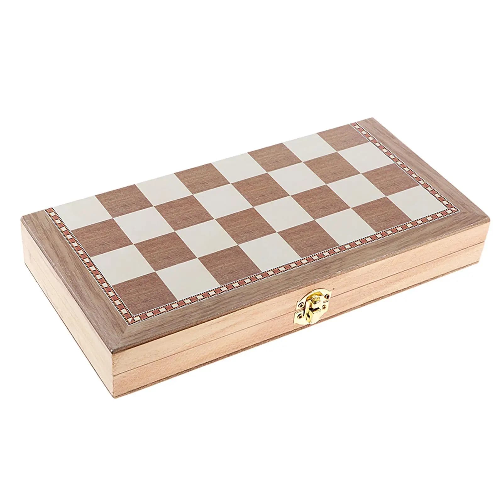 Folding Wooden Chess Set Portable Travel Board Game with International Chess Pieces for Adult Strategy Players