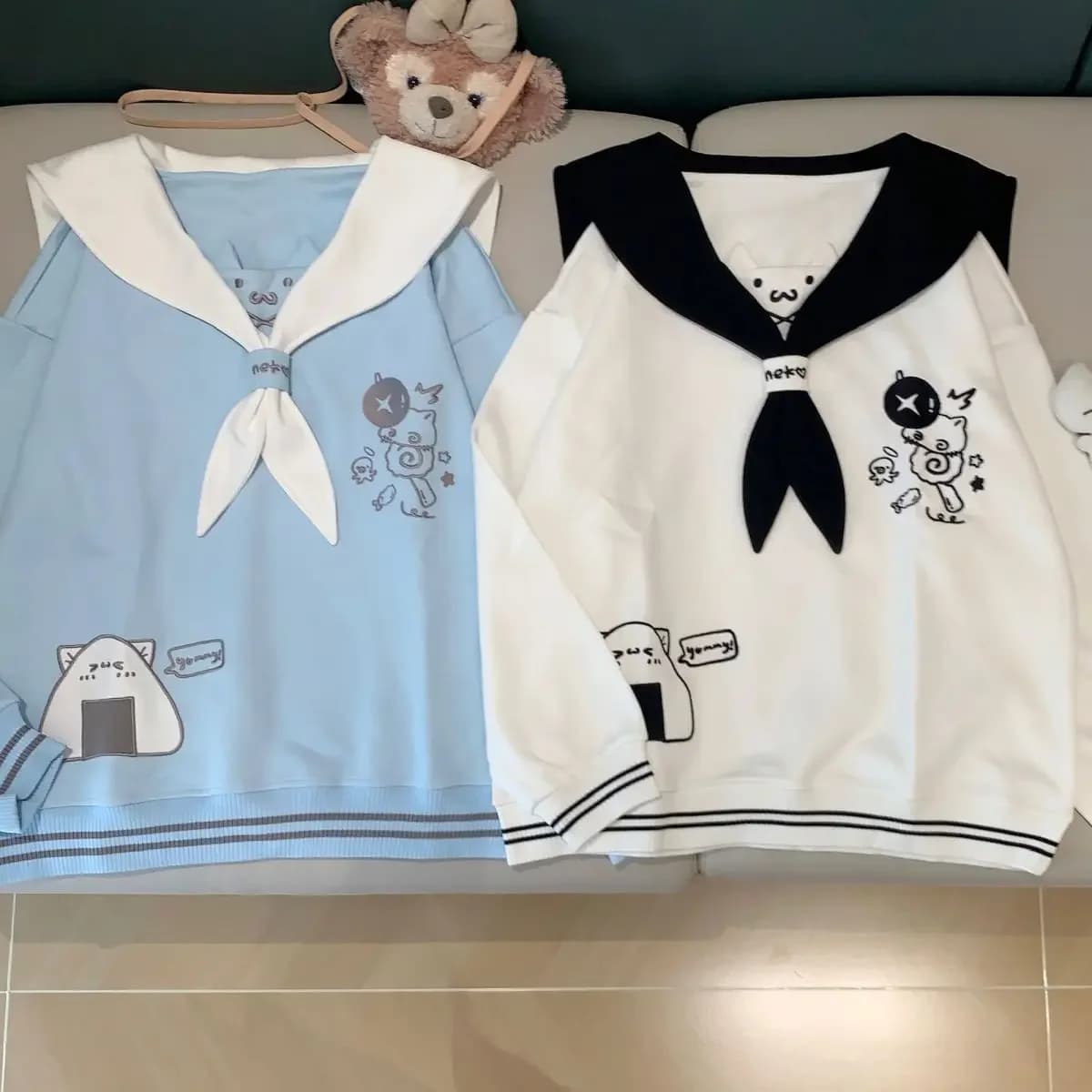 Felpa con Cappuccio a Maniche Lunghe Stile Giapponese Y2K Spicy Girl Subculture 2026 con Colletto alla Marinara, T-Shirt Femminile Carina per l'Autunno