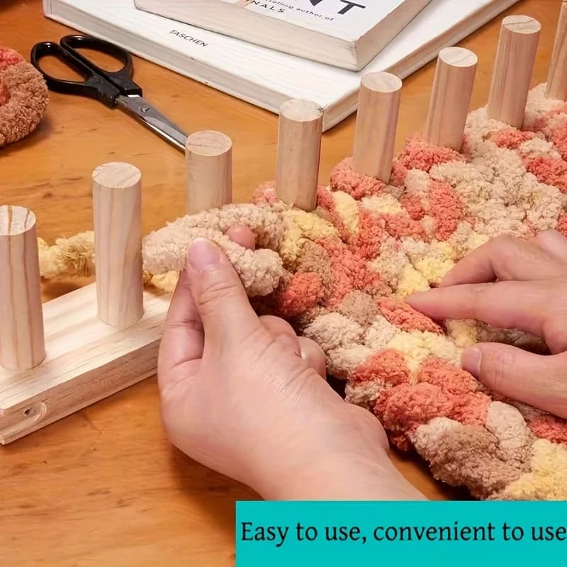 Wooden Peg Loom Knitting Board Handmade Chunky Yarn Weaving Frame DIY Blanket Cushion Rug Making Tool Beginner Craft Knitting