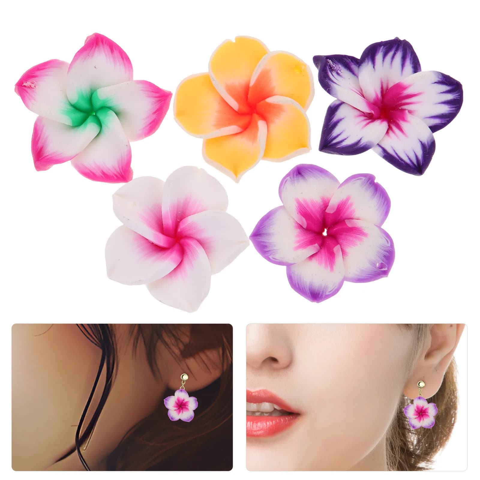 5Pcs Plumeria Clay Charms Flower Charms for Jewelry Making DIY Earrings Bracelets Phone Case Pendants Hawaii Theme Miniature
